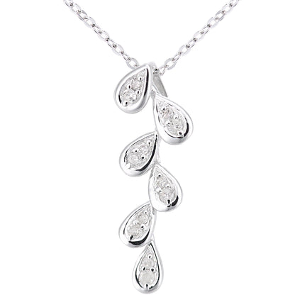 9ct White Gold  Round 10pts Diamond Leaf Lavalier Necklace 18 inch - PP0AXL5955W