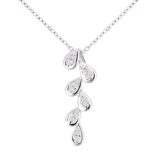 9ct White Gold  Round 10pts Diamond Leaf Lavalier Necklace 18 inch - PP0AXL5955W