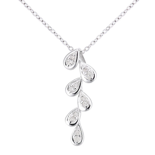 9ct White Gold  Round 10pts Diamond Leaf Lavalier Necklace 18 inch - PP0AXL5955W