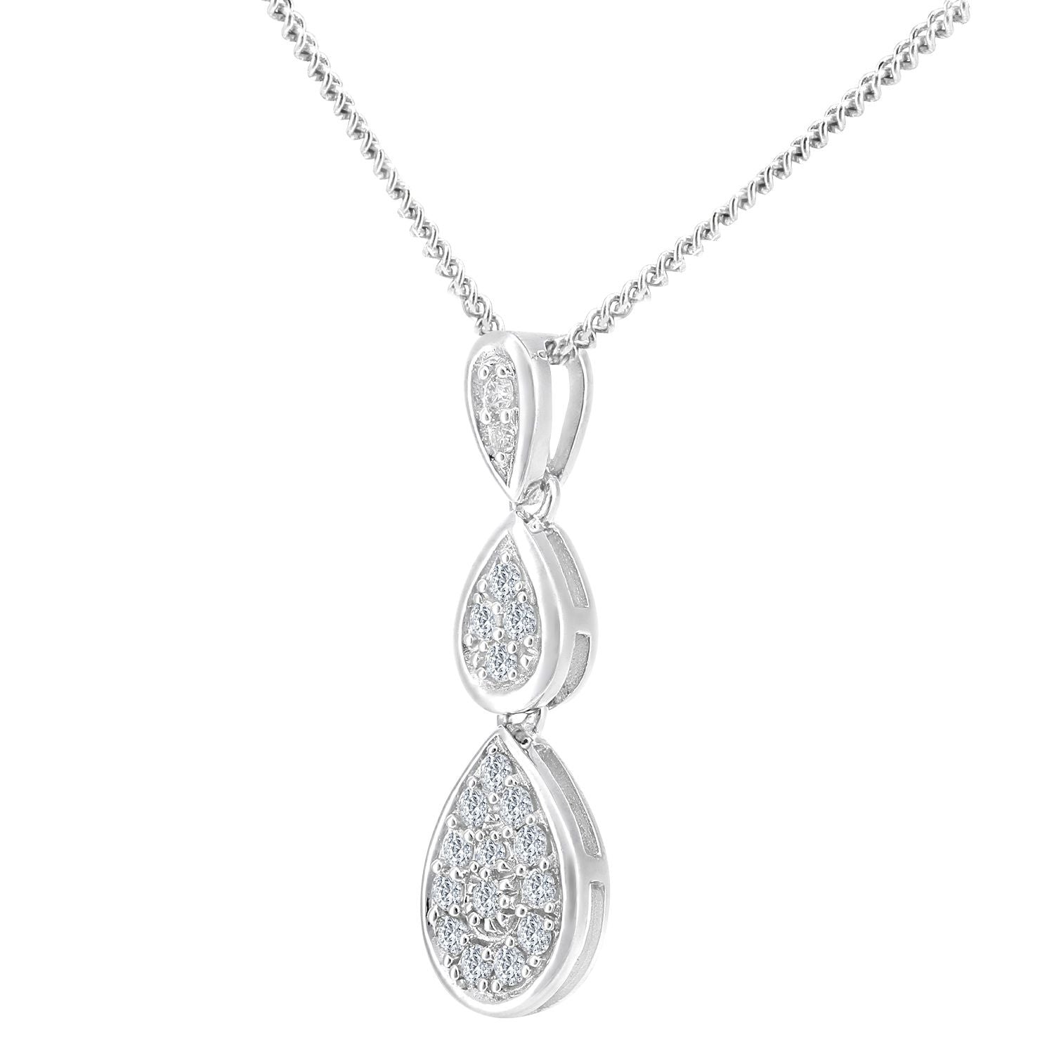 18ct White Gold  19pts Diamond Trilogy Pendant Necklace 18 inch - PP0AXL5956W18