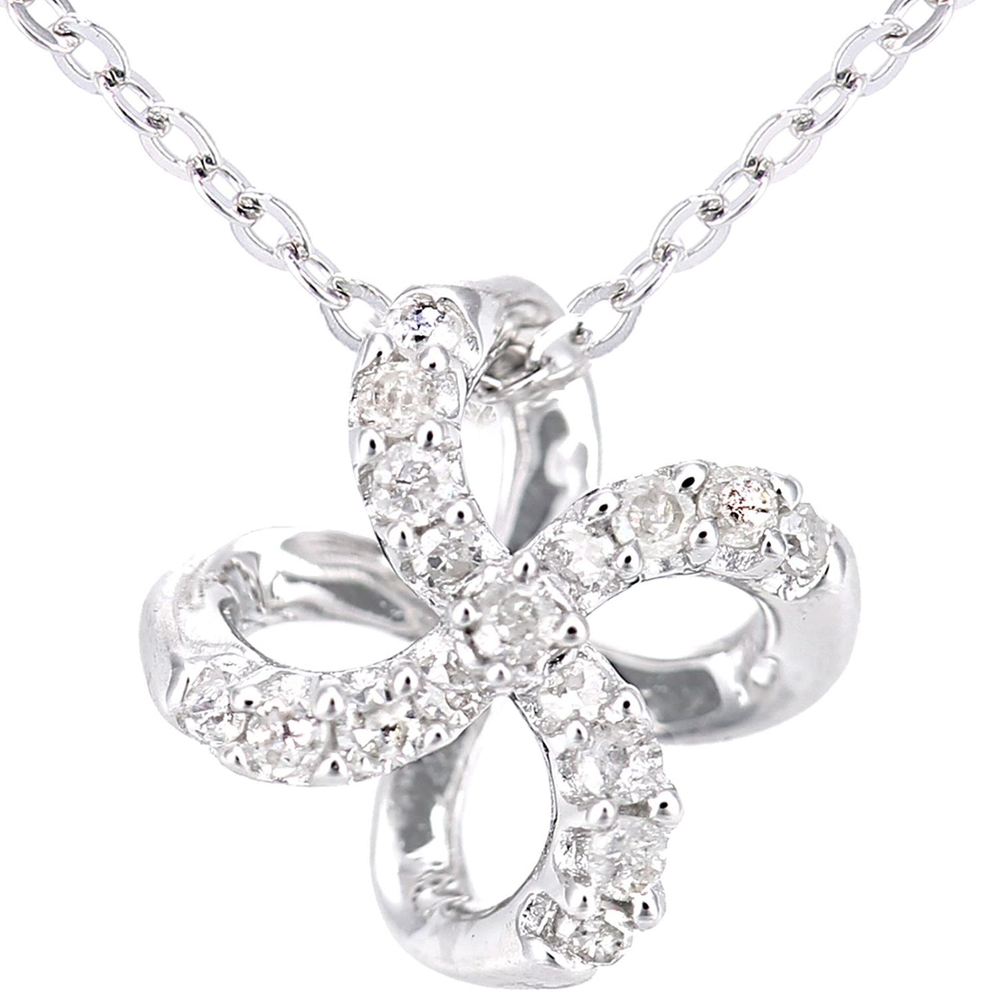 9ct White Gold  Round 8pts Diamond Flower Pendant Necklace 18 inch - PP0AXL5958W