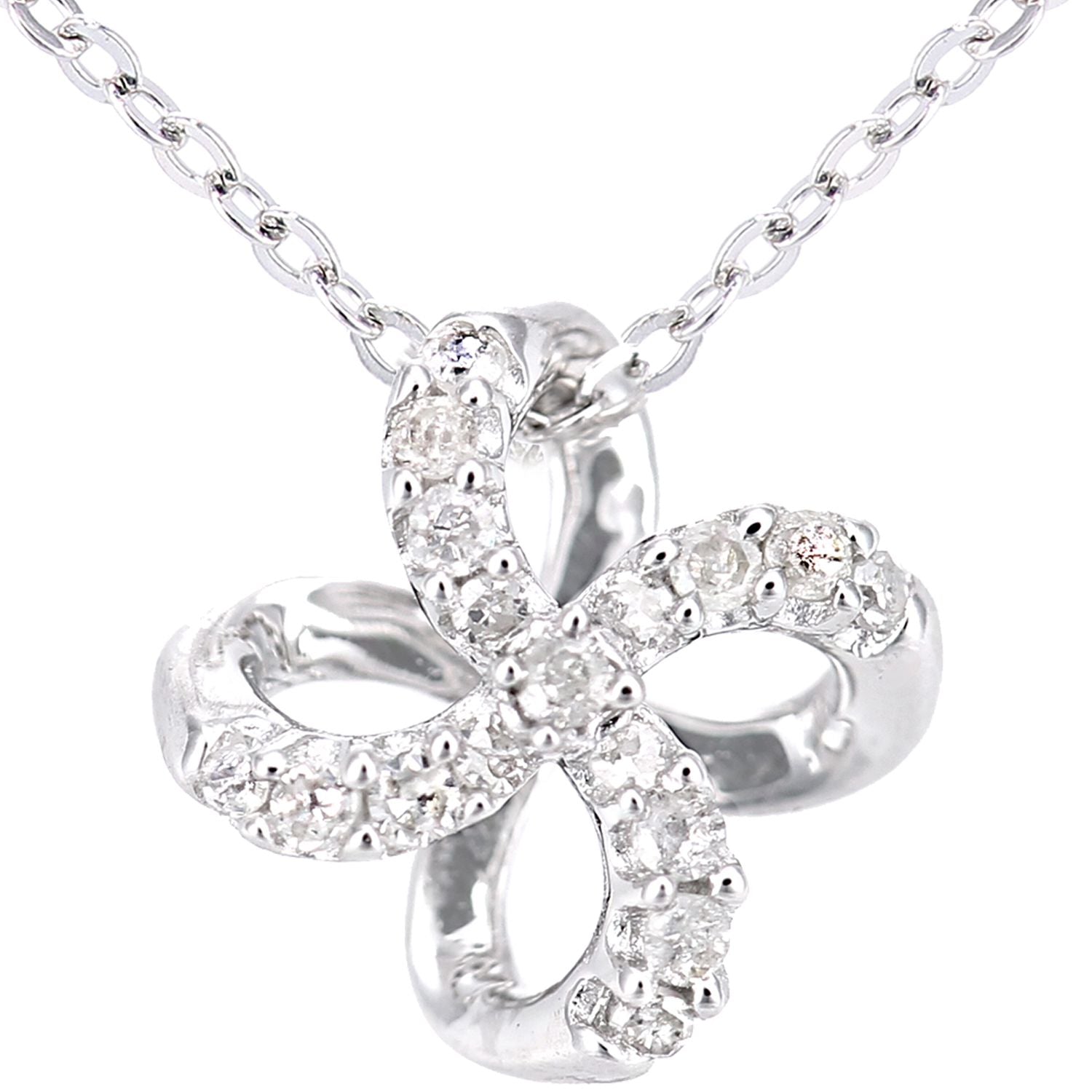 9ct White Gold  Round 8pts Diamond Flower Pendant Necklace 18 inch - PP0AXL5958W
