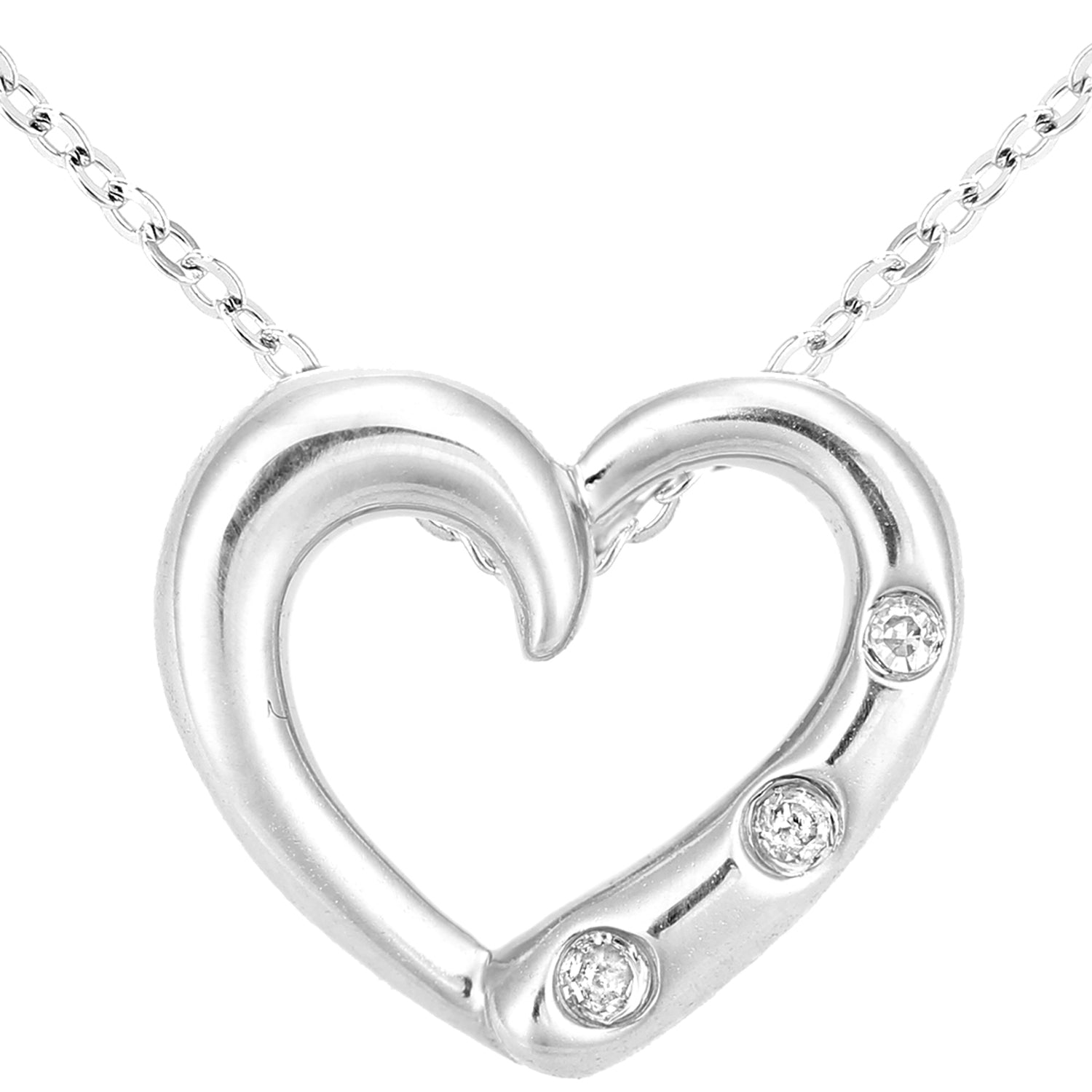 9ct White Gold  Round 1pts Diamond Heart Pendant Necklace 18 inch - PP0AXL5961W