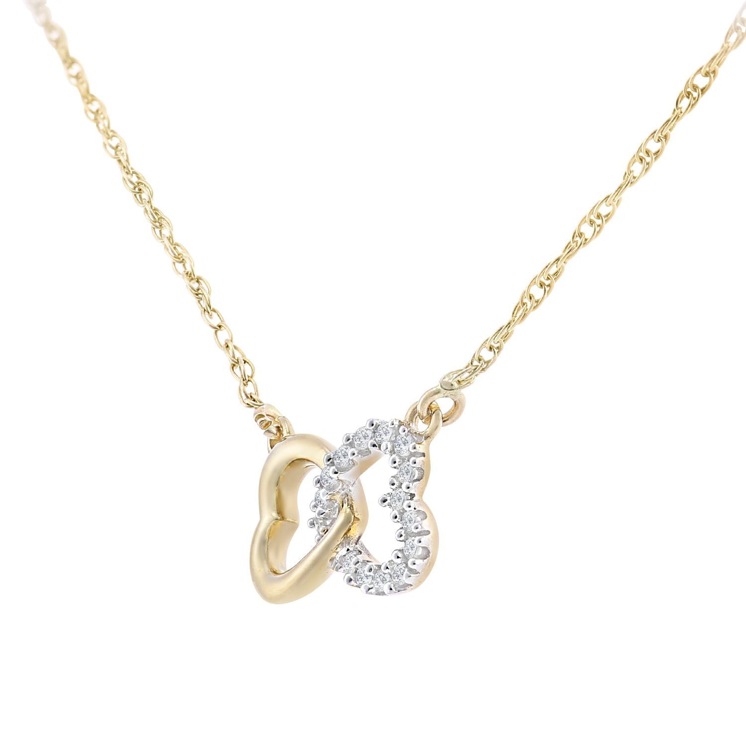 9ct Gold  Round 7pts Diamond Heart Infinity Charm Necklace 18 inch - PP0AXL5969Y