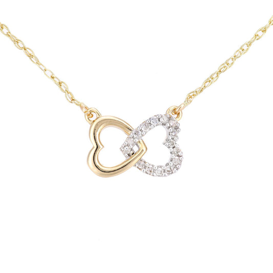 9ct Gold Round 7pts Diamond Heart Infinity Charm Necklace 18 inch - PP0AXL5969Y