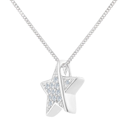 18ct White Gold  10pts Diamond Collar Stripe Star Necklace 18" - PP0AXL5975W18