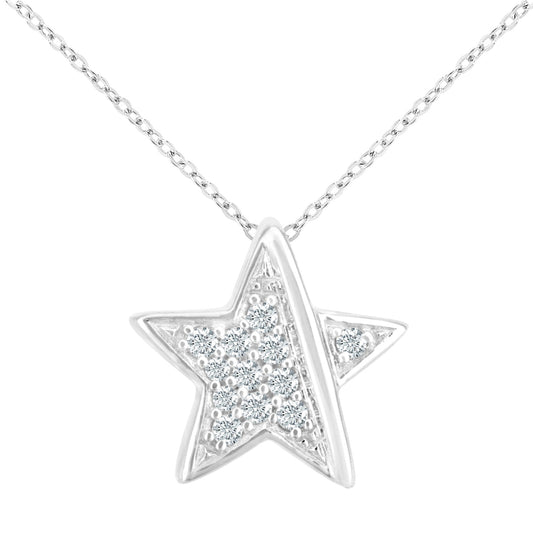 18ct White Gold  10pts Diamond Collar Stripe Star Necklace 18" - PP0AXL5975W18