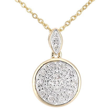 9ct Gold  Round 8pts Diamond Halo Pendant Necklace 18 inch - PP0AXL5986Y