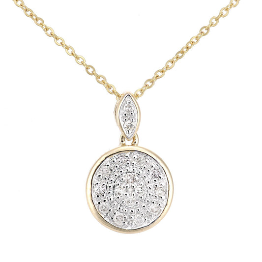 9ct Gold Round 8pts Diamond Halo Pendant Necklace 18 inch - PP0AXL5986Y
