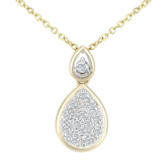9ct Gold Round 6pts Diamond Teardrop Pendant Necklace 18 inch - PP0AXL5987Y