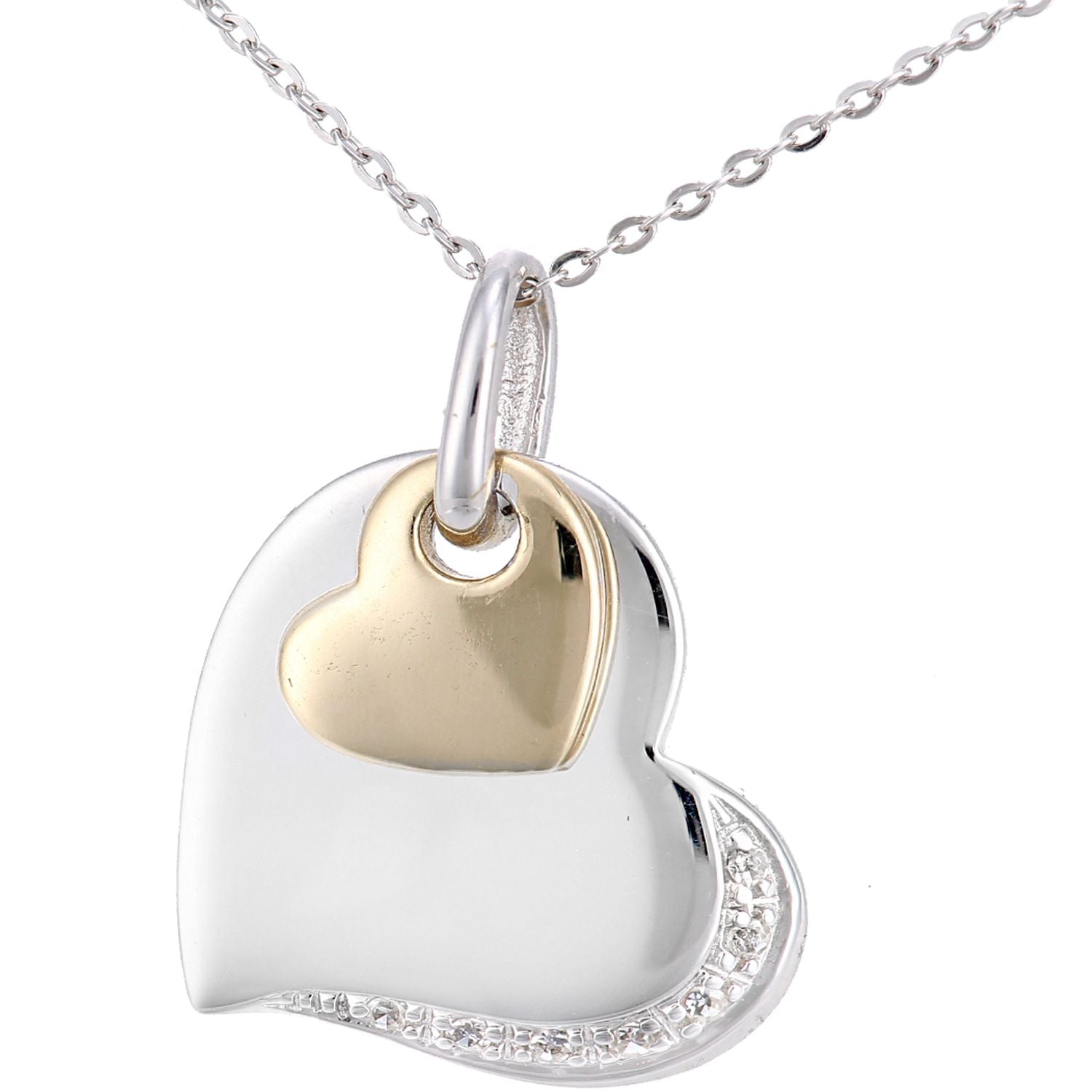 9ct White & Yellow Gold  2pts Diamond Heart Pendant Necklace 18" - PP0AXL5989YW