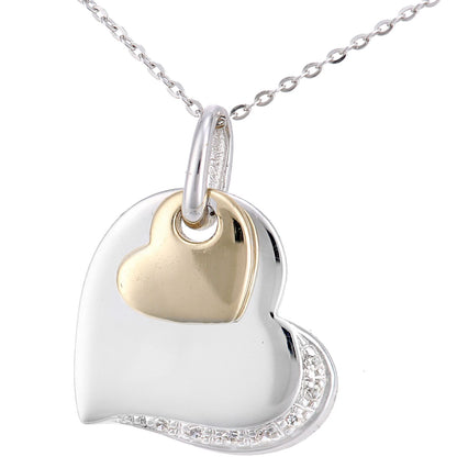 9ct White & Yellow Gold  2pts Diamond Heart Pendant Necklace 18" - PP0AXL5989YW