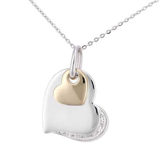 9ct White & Yellow Gold  2pts Diamond Heart Pendant Necklace 18" - PP0AXL5989YW