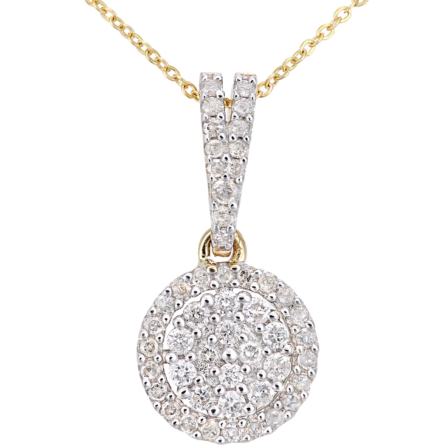 9ct Gold  Round 0.4ct Diamond Halo Pendant Necklace 18 inch - PP0AXL6018Y