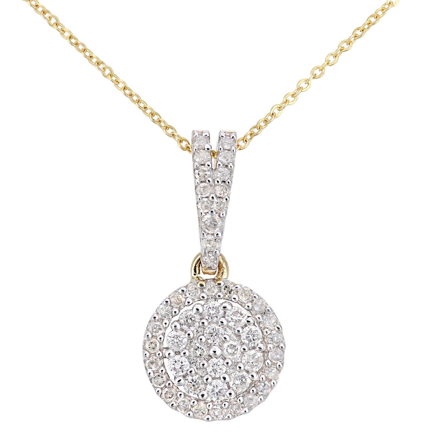 9ct Gold  Round 0.4ct Diamond Halo Pendant Necklace 18 inch - PP0AXL6018Y