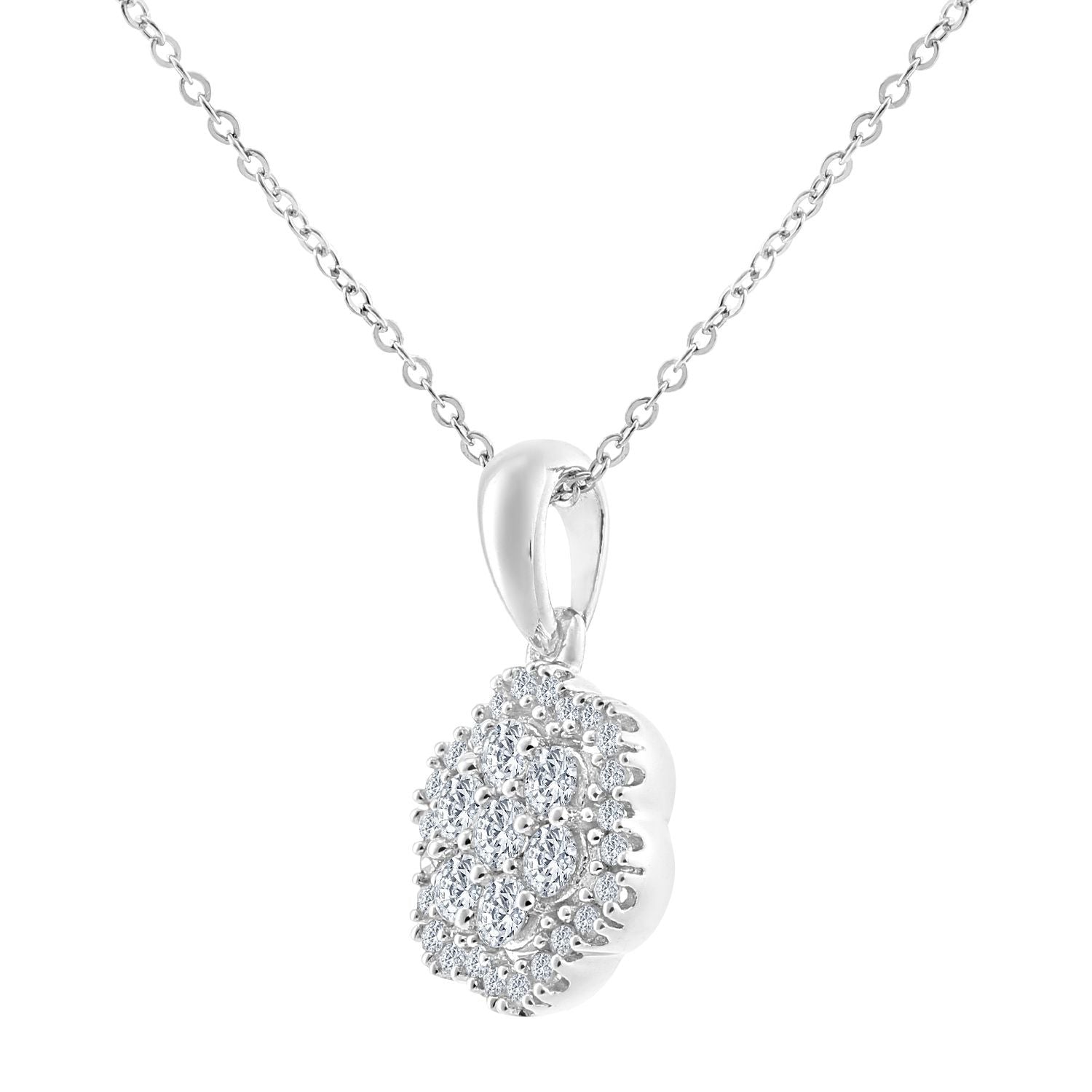 9ct White Gold  0.34ct Diamond Halo Flower Pendant Necklace 18" - PP0AXL6021W