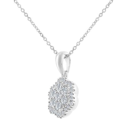 9ct White Gold  0.34ct Diamond Halo Flower Pendant Necklace 18" - PP0AXL6021W