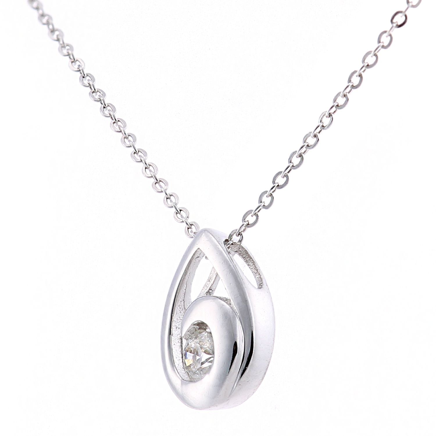 9ct White Gold  9pts Diamond Teardrop Pendant Necklace 18 inch - PP0AXL6027W