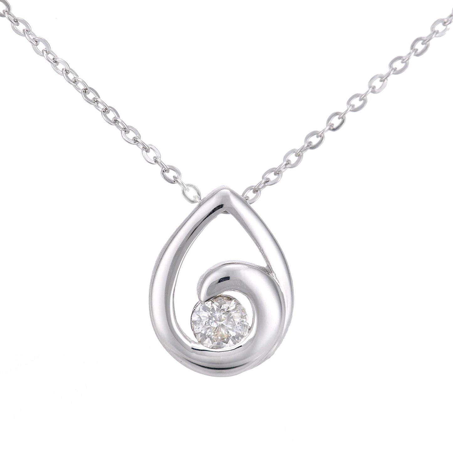 9ct White Gold  9pts Diamond Teardrop Pendant Necklace 18 inch - PP0AXL6027W