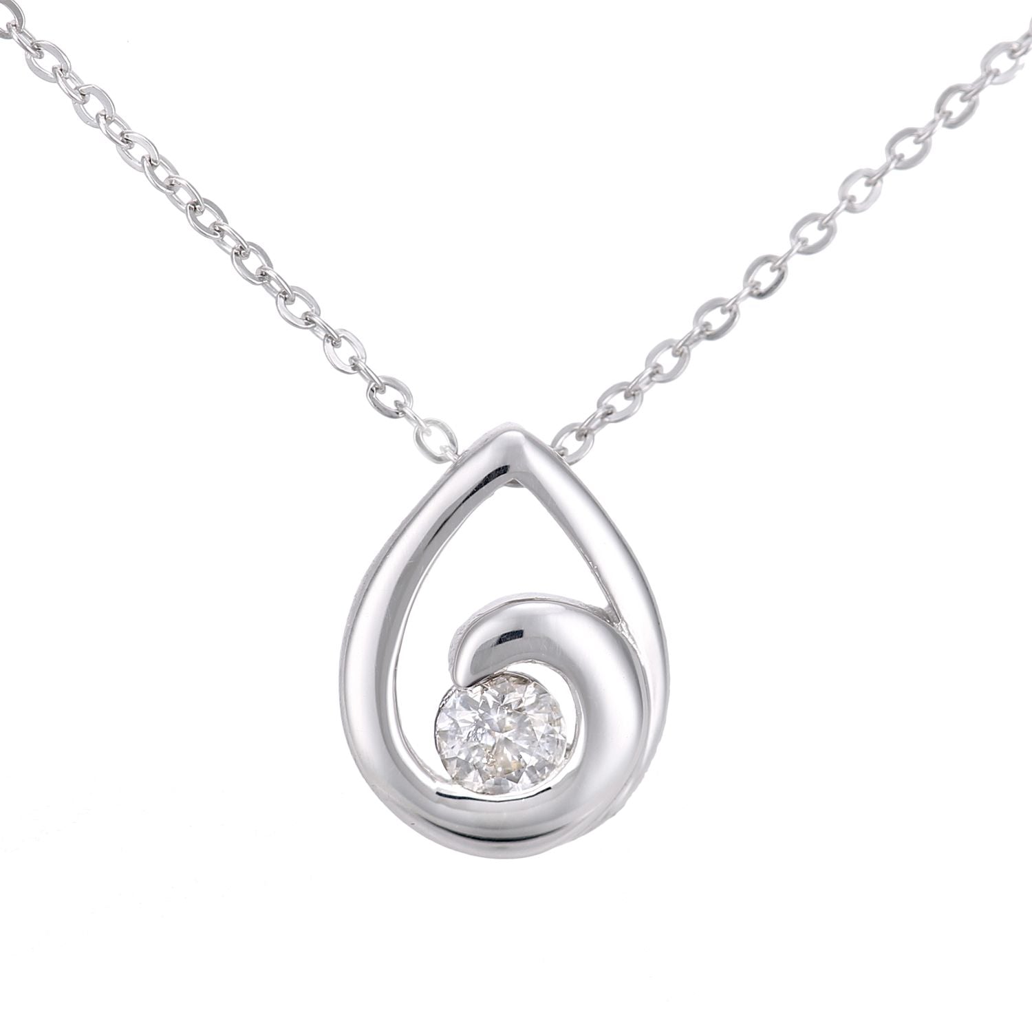 9ct White Gold  9pts Diamond Teardrop Pendant Necklace 18 inch - PP0AXL6027W