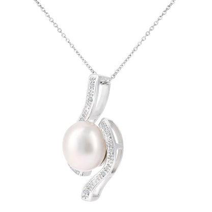 9ct White Gold  5pts Diamond Pearl 9.5mm Twist Necklace 18" - PP0AXL6070WPRL