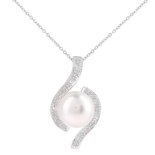9ct White Gold  5pts Diamond Pearl 9.5mm Twist Necklace 18" - PP0AXL6070WPRL