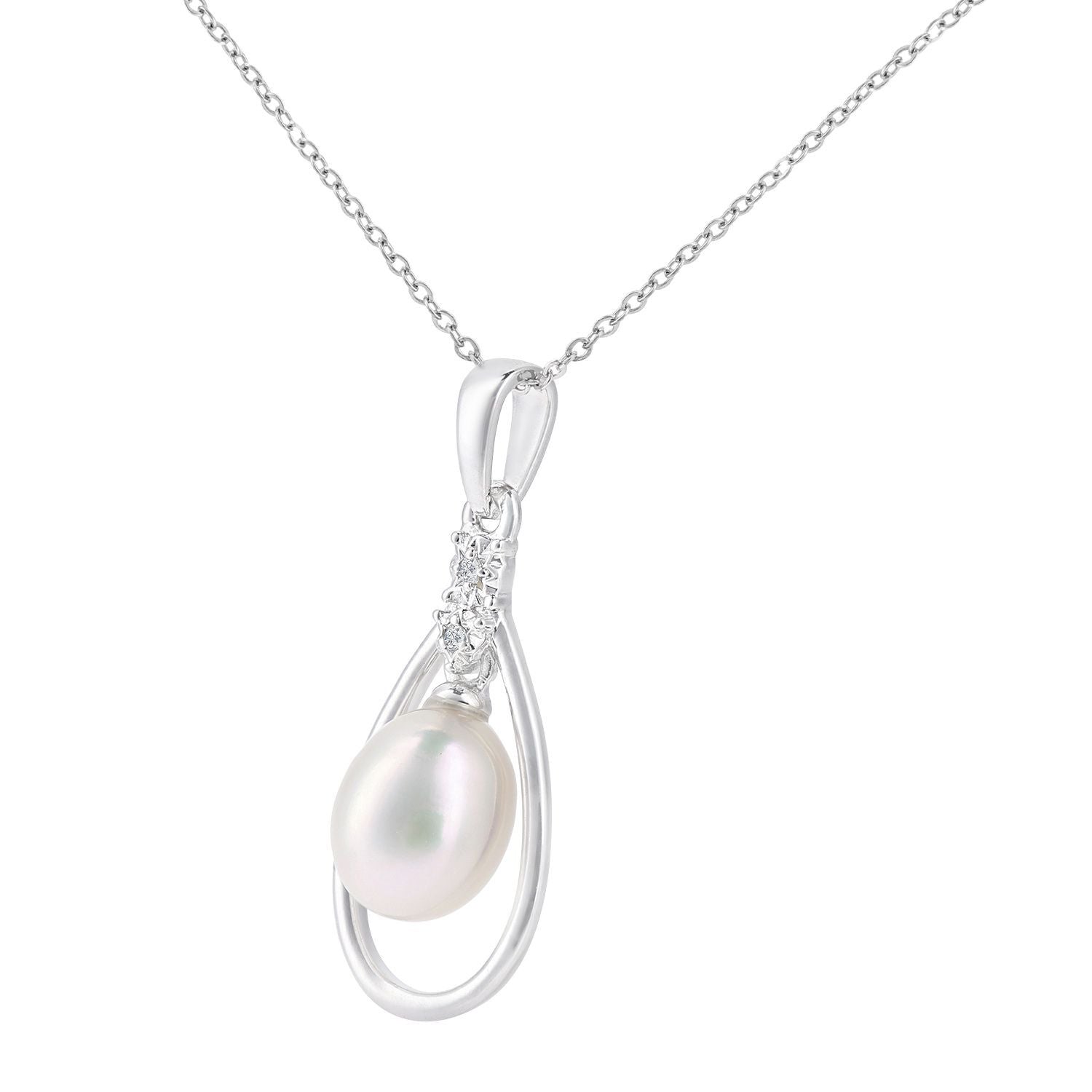9ct White Gold  Diamond Oval Pearl 7x9mm Teardrop Necklace 18" - PP0AXL6073WPRL