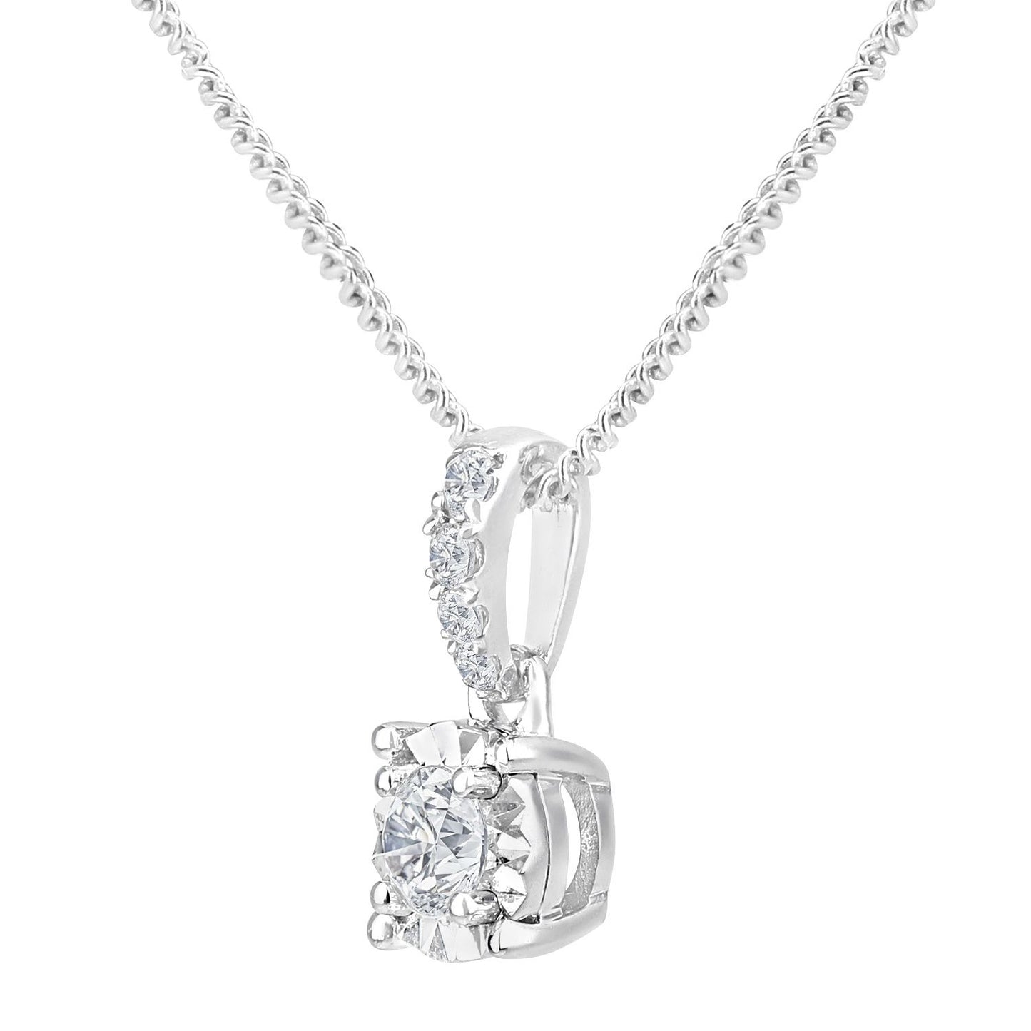 18ct White Gold  10pts Diamond 2pts Solitaire Pendant Necklace 18" - PP0AXL6125W18