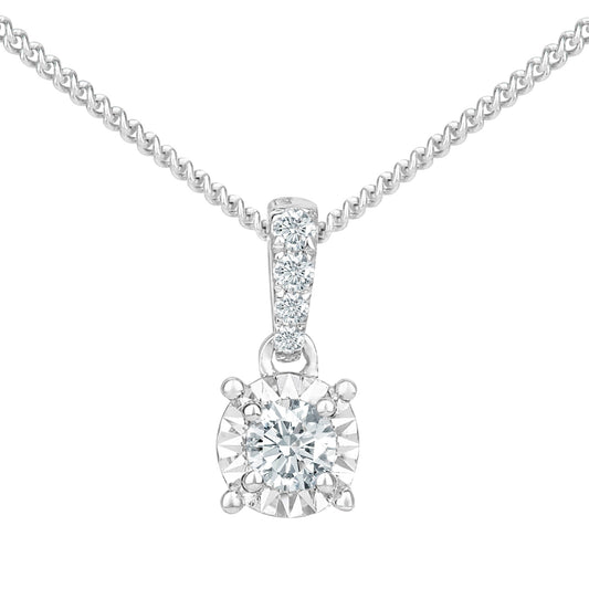 18ct White Gold  10pts Diamond 2pts Solitaire Pendant Necklace 18" - PP0AXL6125W18