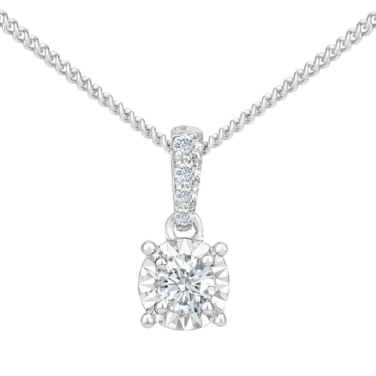 18ct White Gold  10pts Diamond 2pts Solitaire Pendant Necklace 18" - PP0AXL6125W18