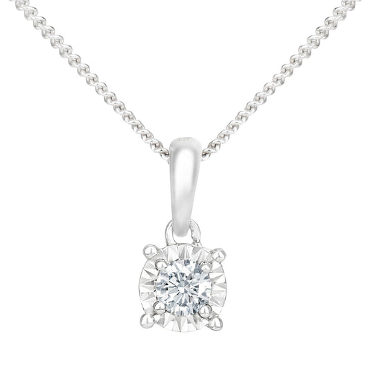 18ct White Gold  10pts Diamond Solitaire Pendant Necklace 18 inch - PP0AXL6126W18