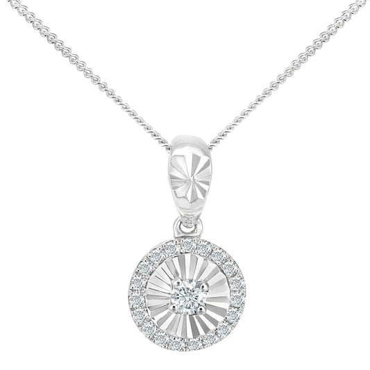 18ct White Gold  5pts Diamond 7pts Halo Pendant Necklace 18 inch - PP2AXL0156W18