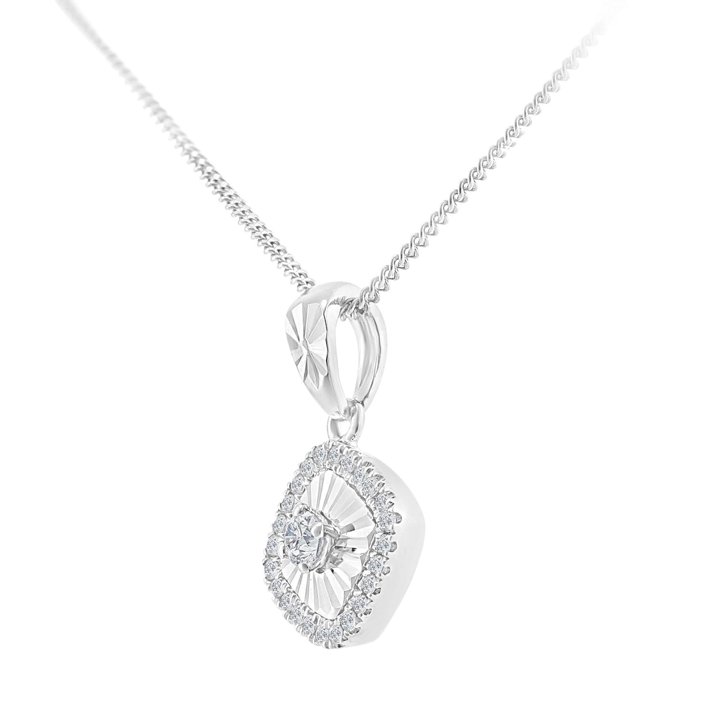18ct White Gold  5pts Diamond 6pts Halo Pendant Necklace 18 inch - PP2AXL0157W18