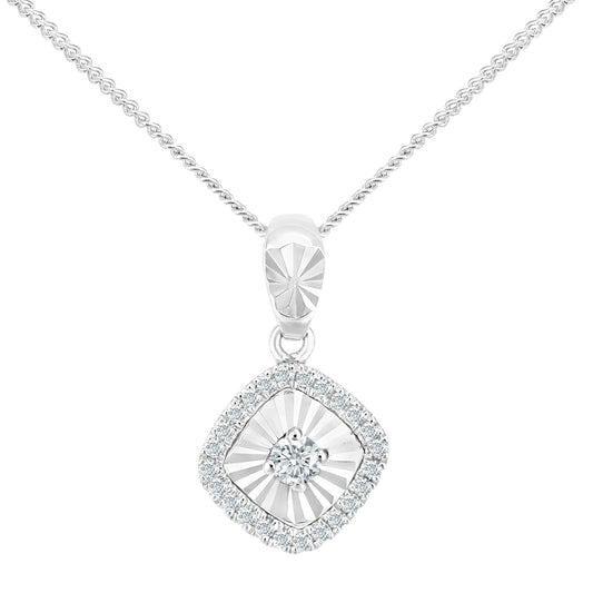 18ct White Gold  5pts Diamond 6pts Halo Pendant Necklace 18 inch - PP2AXL0157W18