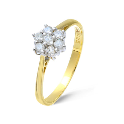 18ct Gold  Round 1/4ct Diamond 7 Stone Classic Cluster Ring - PR0AXL159418KY