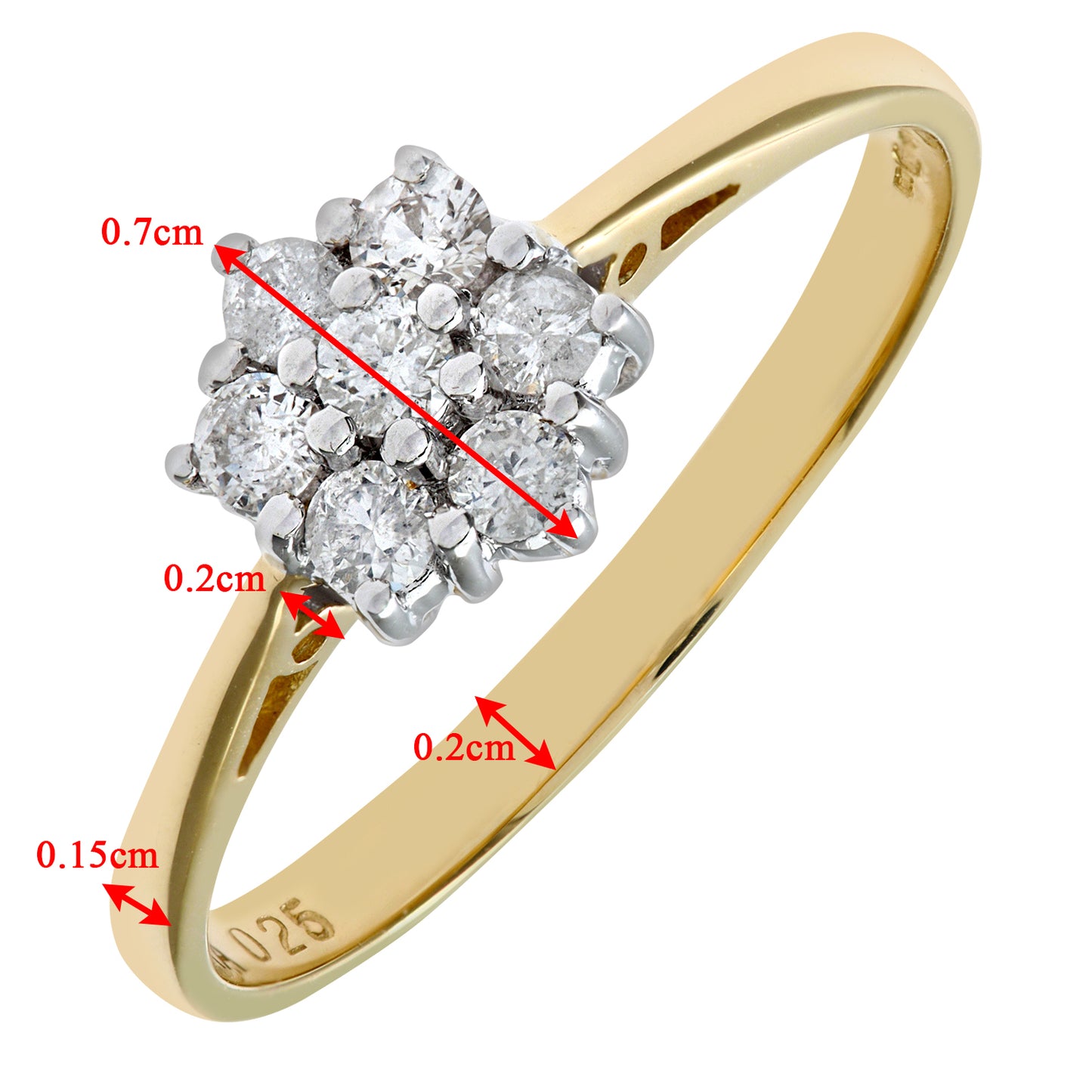 18ct Gold  Round 1/4ct Diamond 7 Stone Classic Cluster Ring - PR0AXL159418KY