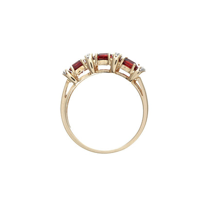 9ct Gold  2pts Diamond 1.36ct Garnet Eternity Trilogy Ring - PR0AXL1810YGT