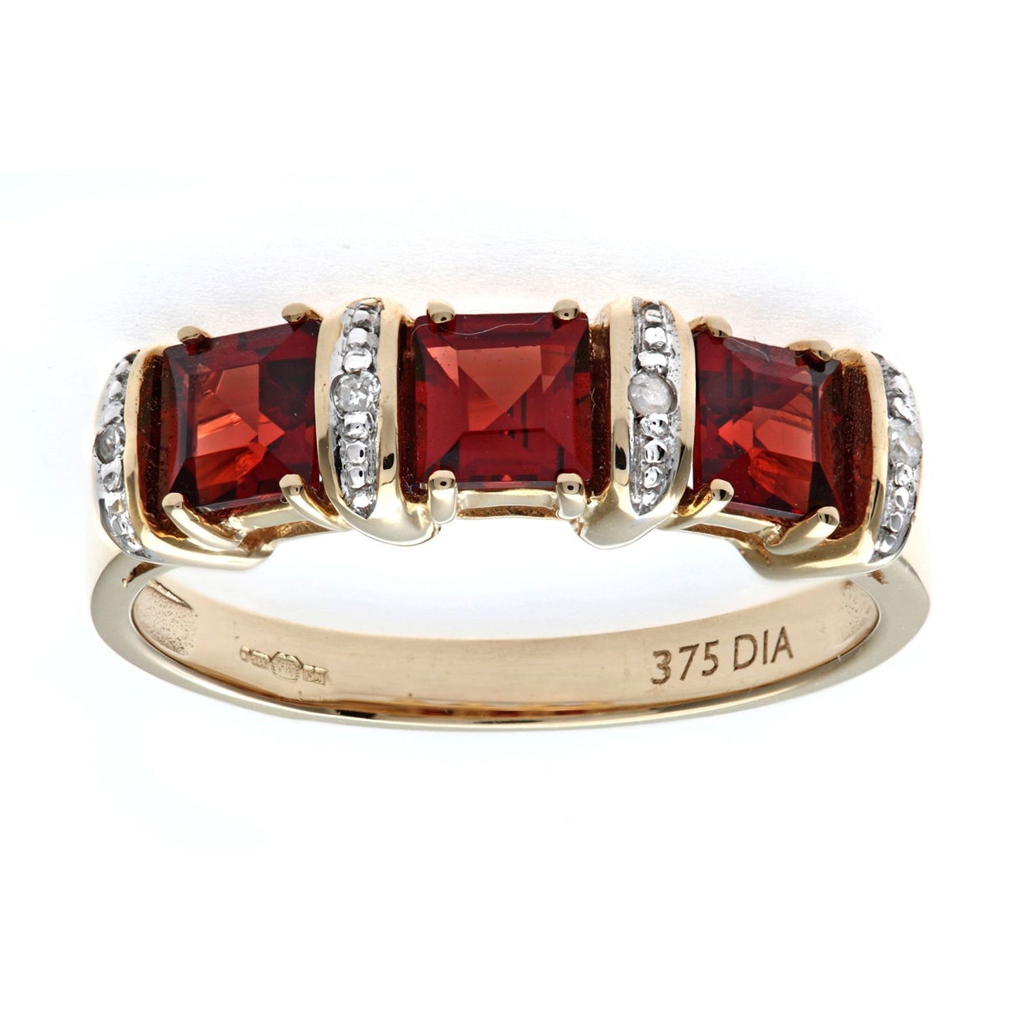 9ct Gold  2pts Diamond 1.36ct Garnet Eternity Trilogy Ring - PR0AXL1810YGT