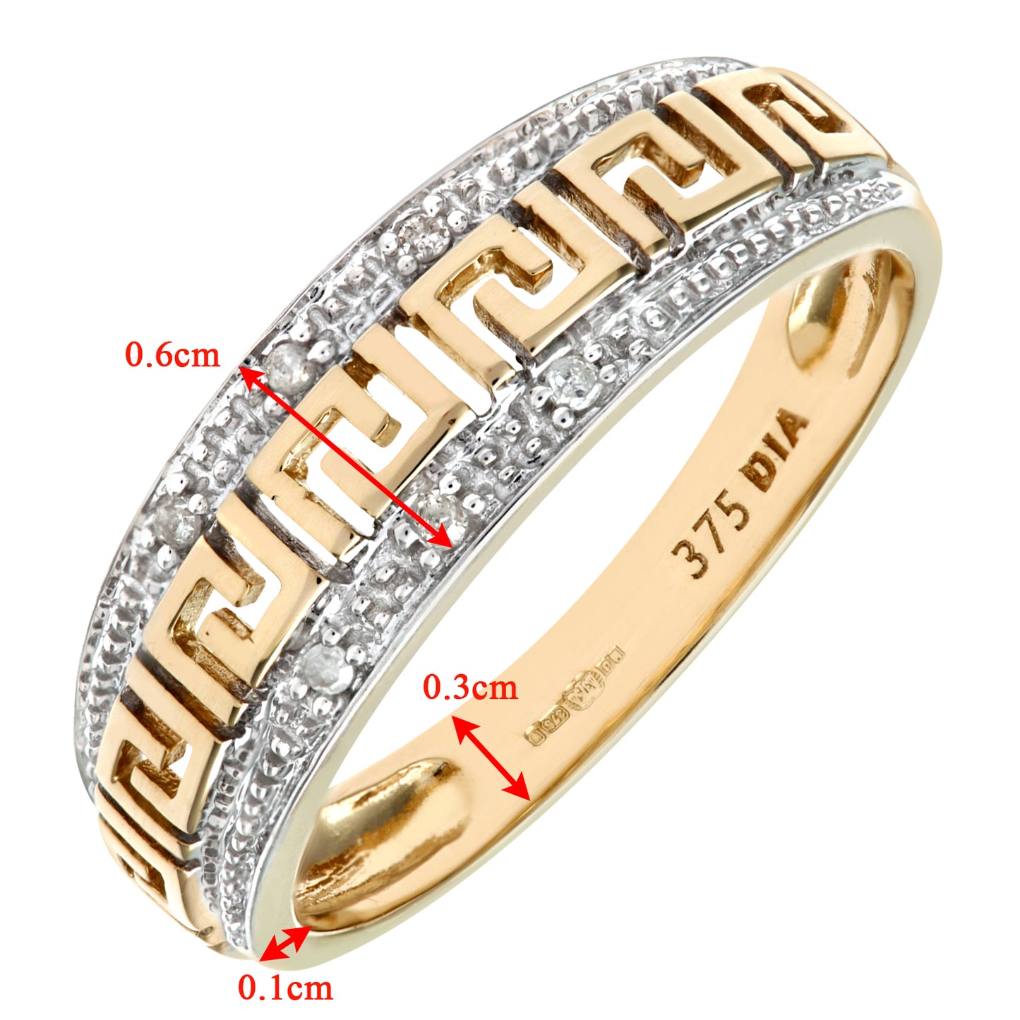 9ct Gold  Round 3pts Diamond Greek Key Eternity Ring 2.5mm - PR0AXL2320Y