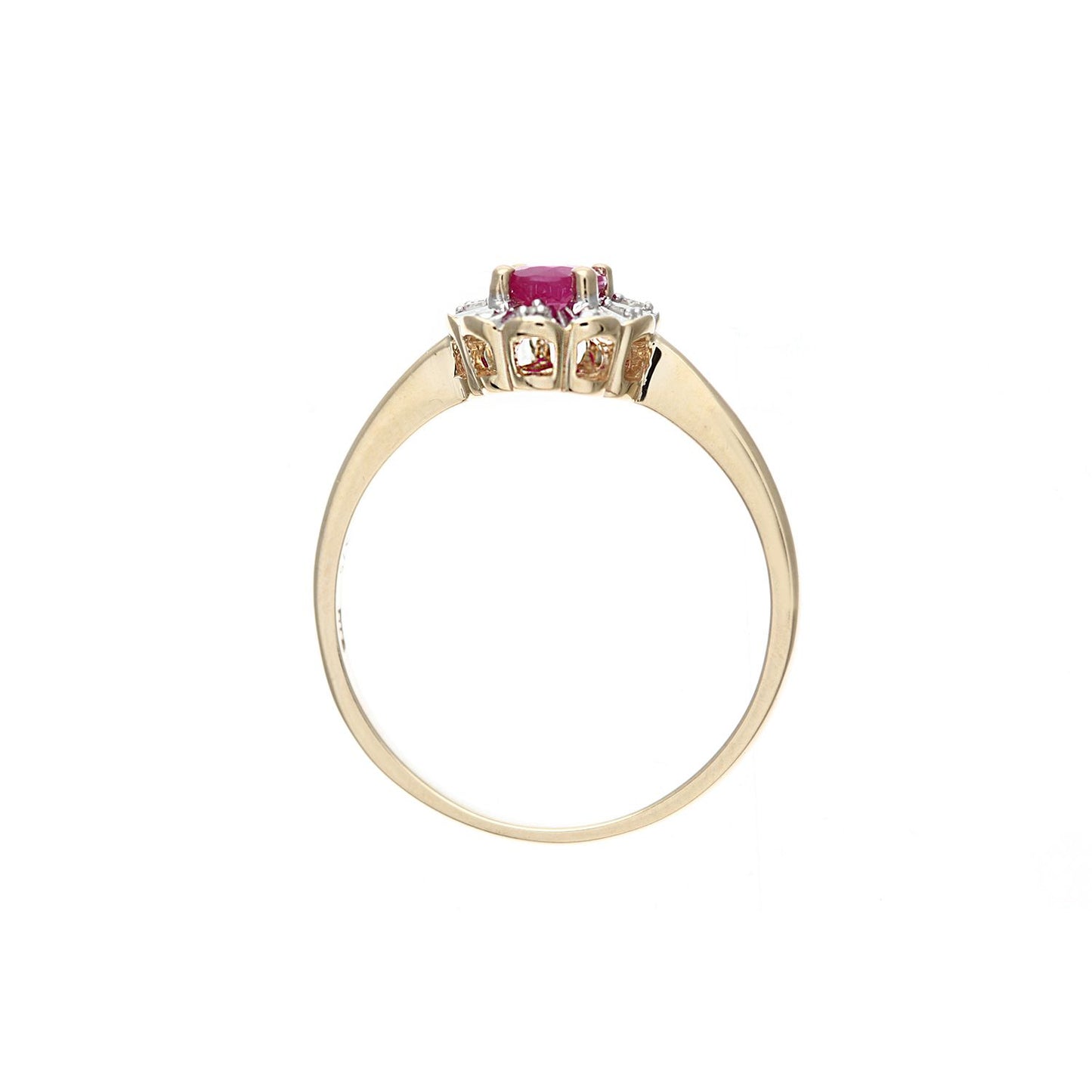 9ct Gold  3pts Diamond Oval 0.44ct Ruby Flower Petal Cluster Ring - PR0AXL2321YRU