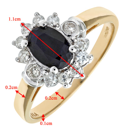 9ct Gold  Diamond Oval 3/4ct Sapphire Torque Hybrid  Cluster Ring - PR0AXL2547YSA