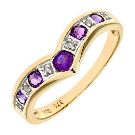 9ct Gold  2pts Diamond 0.46ct Amethyst Channel Wishbone Ring 2mm - PR0AXL3026YAM