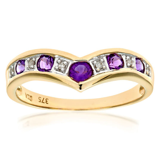 9ct Gold  2pts Diamond 0.46ct Amethyst Channel Wishbone Ring 2mm - PR0AXL3026YAM