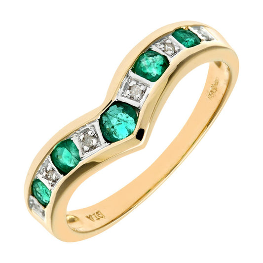 9ct Gold  2pts Diamond 0.46ct Emerald Channel Wishbone Ring 2mm - PR0AXL3026YEM