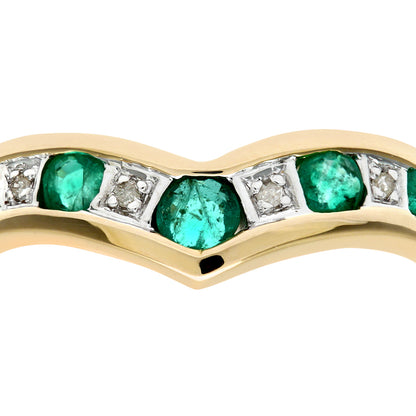 9ct Gold  2pts Diamond 0.46ct Emerald Channel Wishbone Ring 2mm - PR0AXL3026YEM