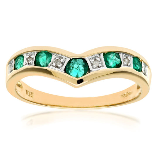9ct Gold  2pts Diamond 0.46ct Emerald Channel Wishbone Ring 2mm - PR0AXL3026YEM