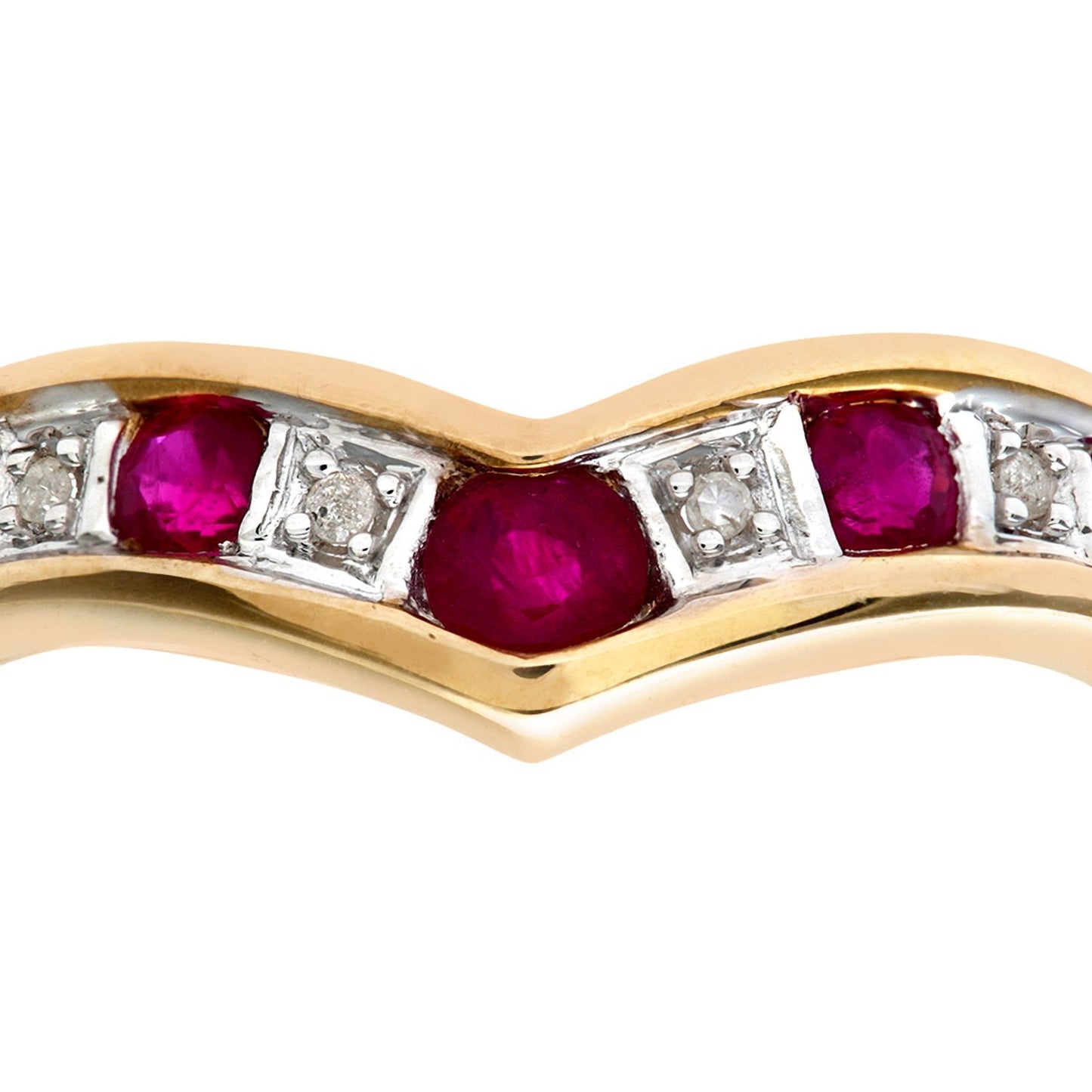 9ct Gold  2pts Diamond 0.46ct Ruby Channel Wishbone Ring 2mm - PR0AXL3026YRU