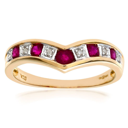 9ct Gold  2pts Diamond 0.46ct Ruby Channel Wishbone Ring 2mm - PR0AXL3026YRU