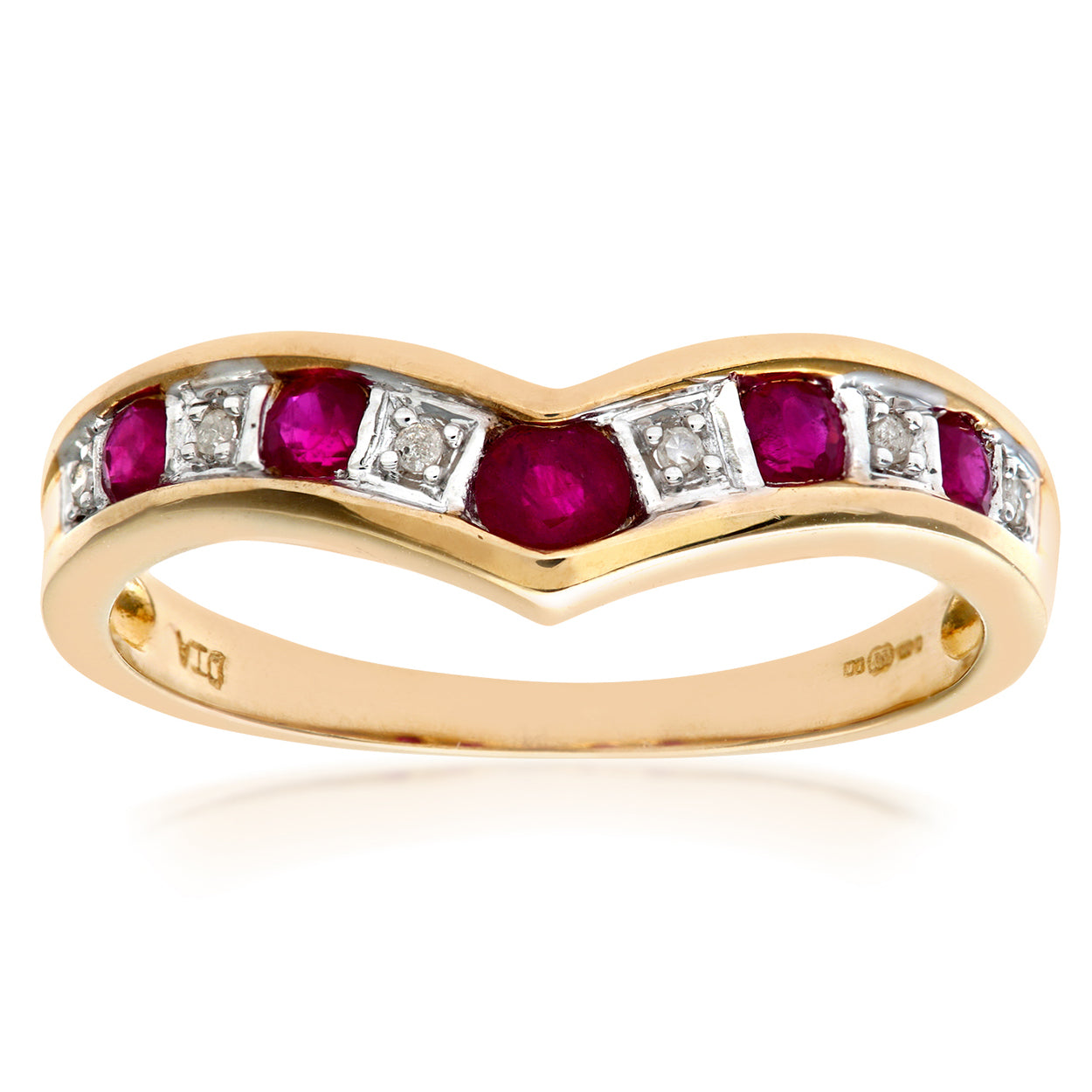 9ct Gold  2pts Diamond 0.46ct Ruby Channel Wishbone Ring 2mm - PR0AXL3026YRU