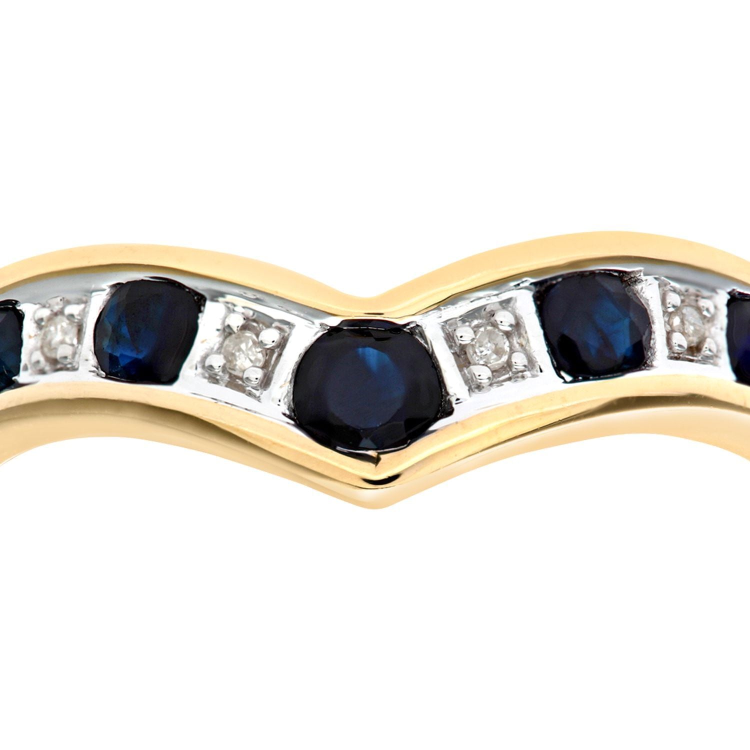 9ct Gold  2pts Diamond 0.46ct Sapphire Channel Wishbone Ring 2mm - PR0AXL3026YSA
